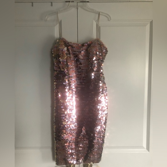 BHLDN Aidan Mattox Pink Sequin Cocktail Dress Size 6 - Picture 3 of 7